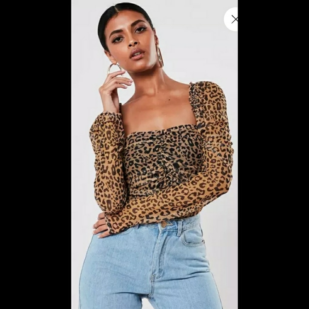 Leopard Mesh Milkmaid CropTop - Picture 1 of 5